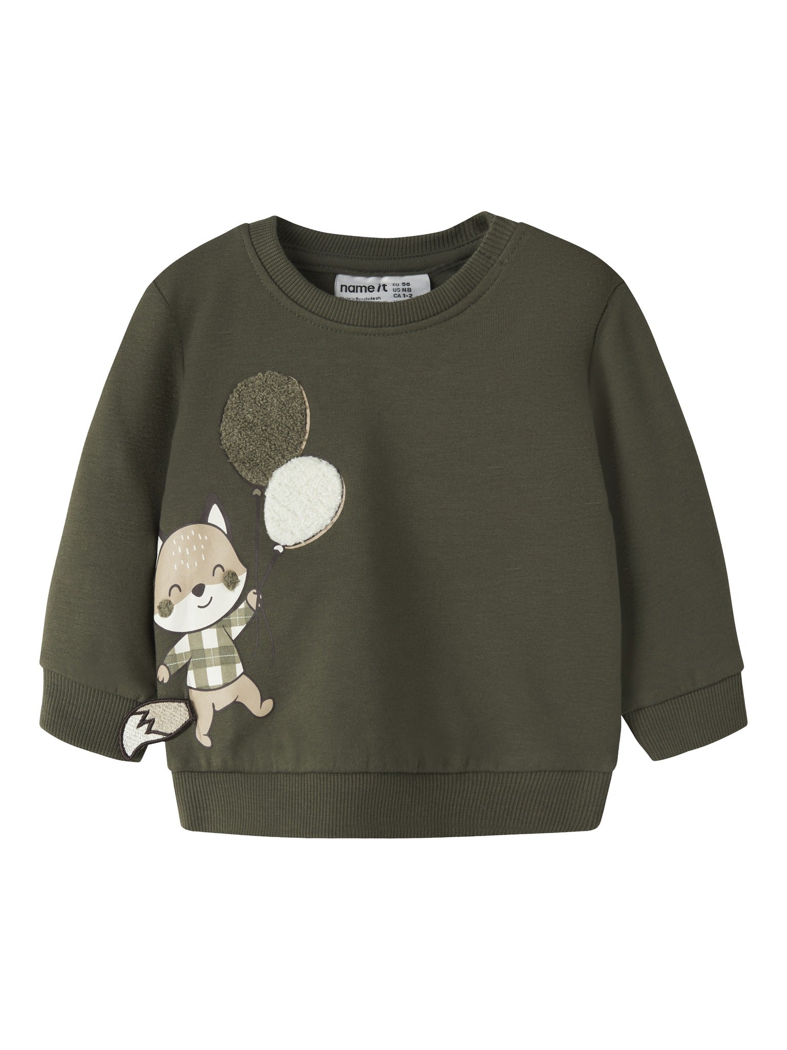 NAME IT Neil Long Sleeve Sweatshirt in Olive Night front view