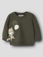 NAME IT Neil Long Sleeve Sweatshirt in Olive Night angled view
