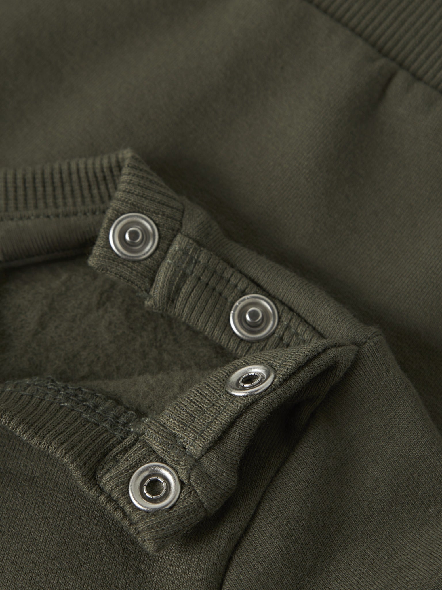 NAME IT Neil Long Sleeve Sweatshirt in Olive Night snap button collar detail