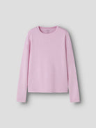 Angled view of NAME IT Nolovo Long Sleeve Slim Top in Begonia Pink