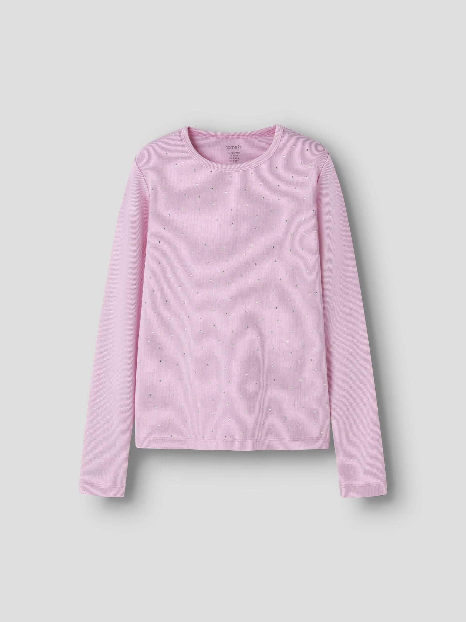 Angled view of NAME IT Nolovo Long Sleeve Slim Top in Begonia Pink