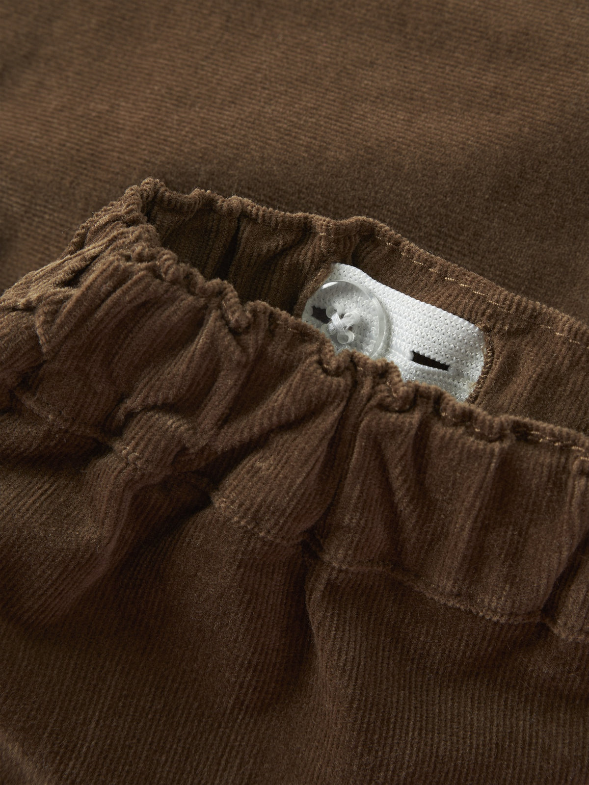 NAME IT Ben Bow Tap Cord Trousers in Sepia elastic waistband detail