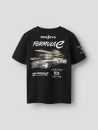 Back view of the black NAME IT Alp Formula E racing T-shirt with Formula E racing car print