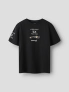 Front view of the black NAME IT Alp Formula E racing T-shirt with Jaguar TCS Racing chest and sleeve prints