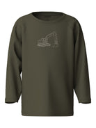 NAME IT Vaglan Long Sleeve Top in Olive Night Excavator front view