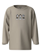 NAME IT Vaglan Long Sleeve Top in Island Fossil Dalmatains front view