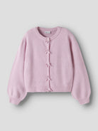 NAME IT Rima Long Sleeve Knit Cardigan in Full Blooming Pink angled view