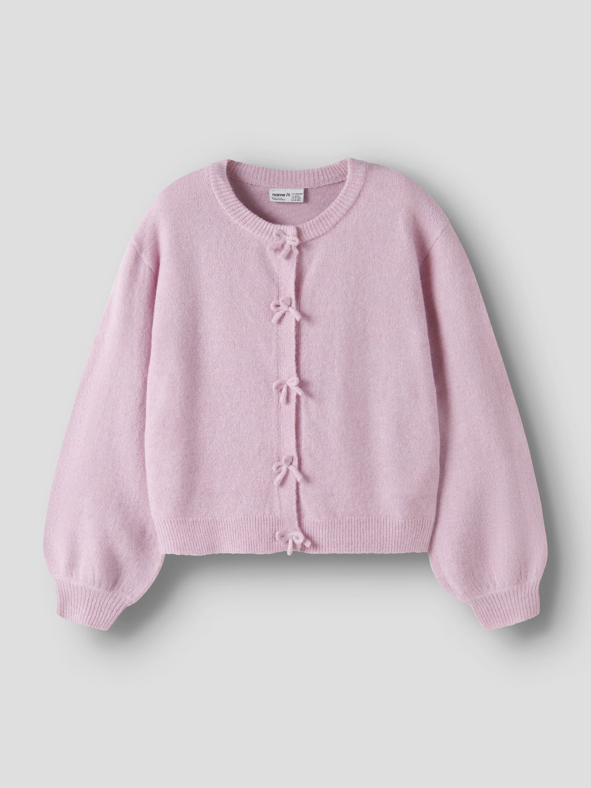 NAME IT Rima Long Sleeve Knit Cardigan in Full Blooming Pink angled view