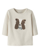 NAME IT Racer Baby Boys’ Long Sleeve Animal Print Top in Birch, front view