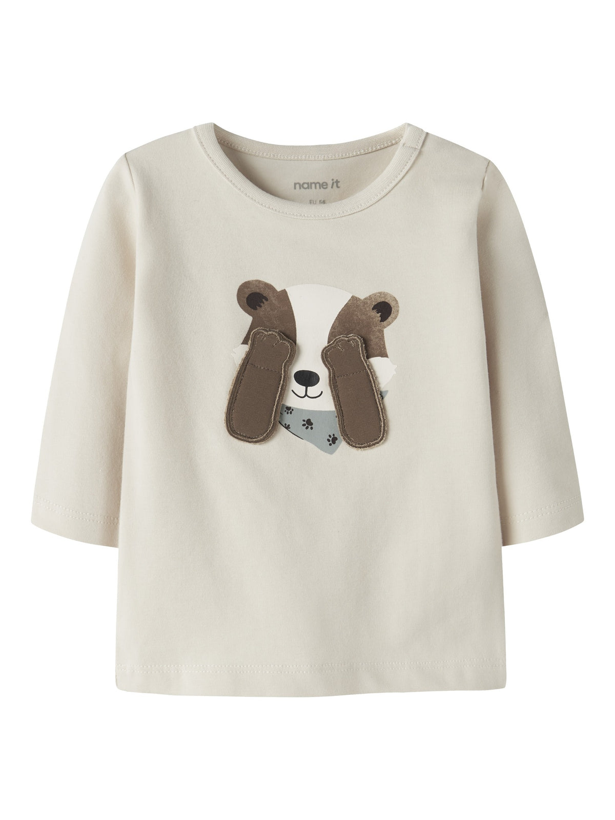NAME IT Racer Baby Boys’ Long Sleeve Animal Print Top in Birch, front view