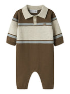 NAME IT Ral Baby Boys’ Knitted Polo Jumpsuit in Sepia, front view
