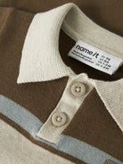NAME IT Ral Baby Boys’ Knitted Polo Jumpsuit in Sepia, polo collar, buttons and knitted stripe detail