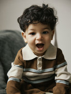 NAME IT Ral Baby Boys’ Knitted Polo Jumpsuit in Sepia, baby wearing the jumpsuit, front view