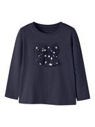 NAME IT Rosani Long Sleeve Top in Evening Blue flat lay