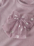 NAME IT Rosani Long Sleeve Top in Mauve Shadows tulle bow detail