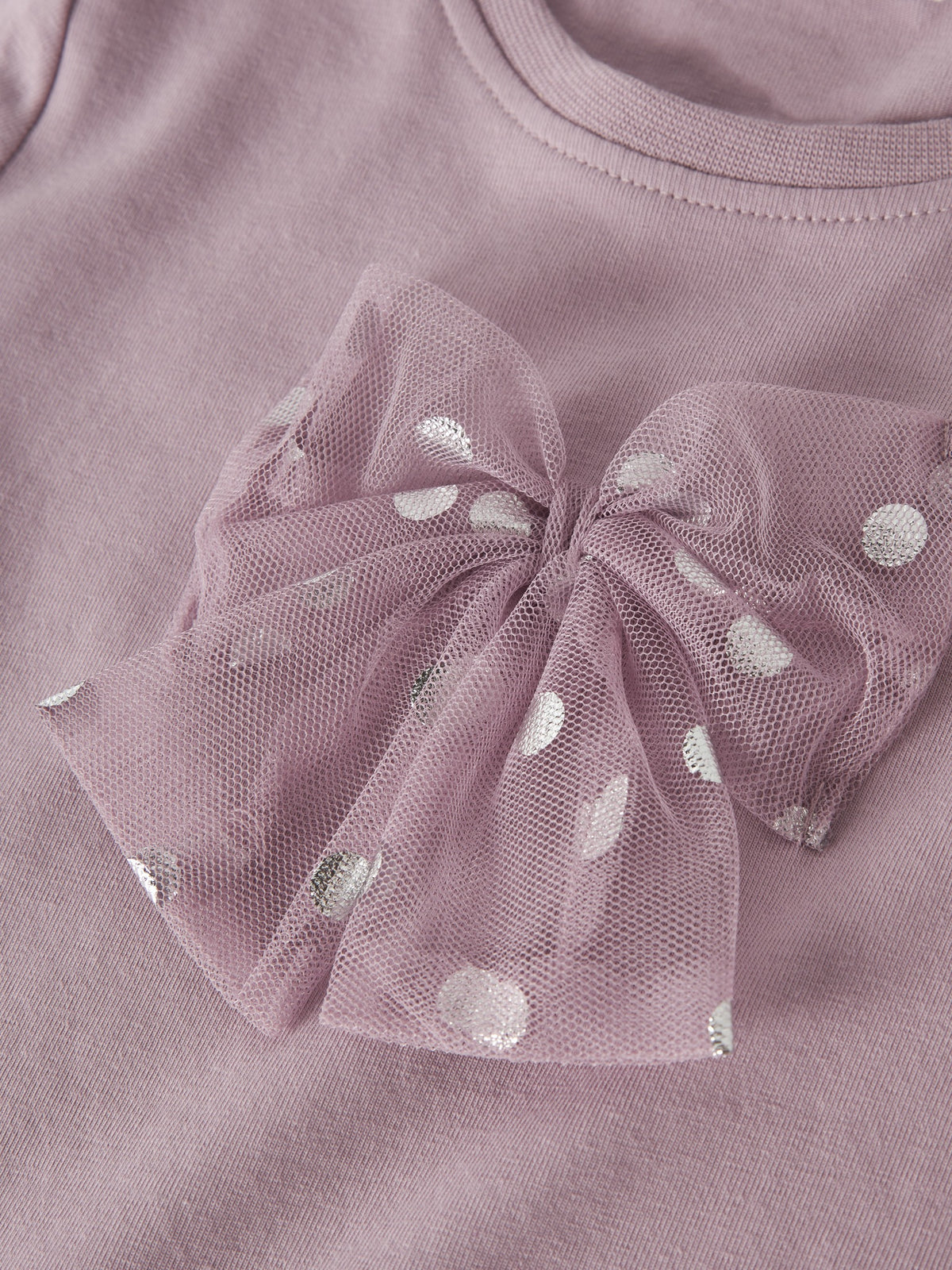 NAME IT Rosani Long Sleeve Top in Mauve Shadows tulle bow detail