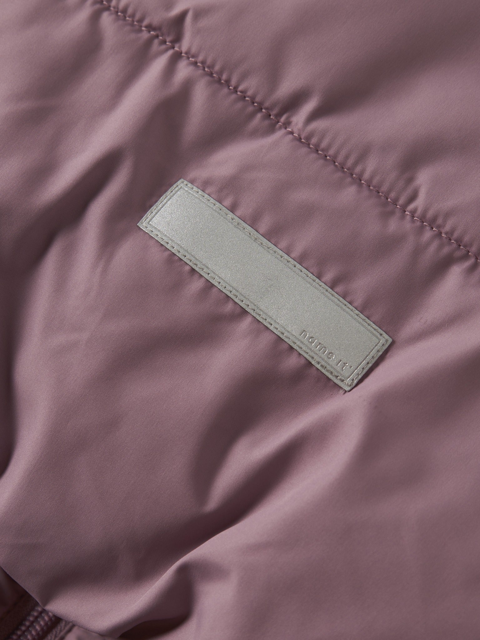 NAME IT Forty Puffer Jacket in Wistful Mauve logo patch detail