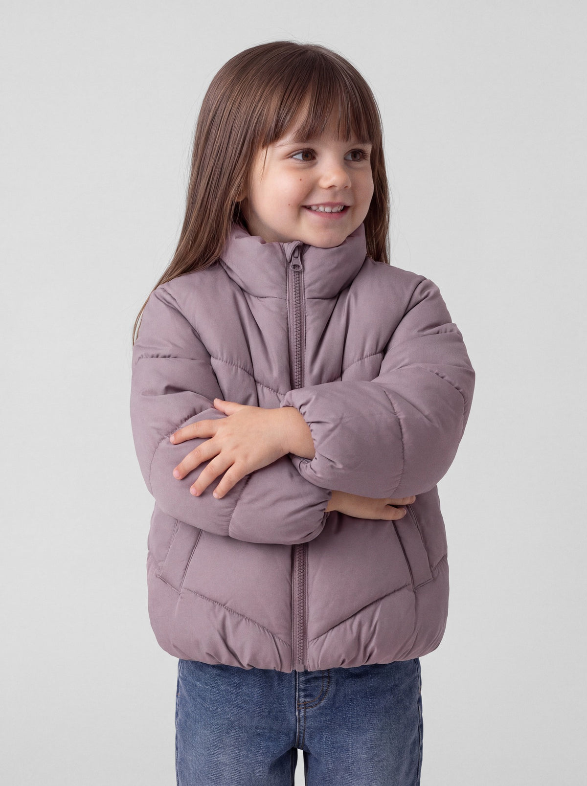 NAME IT Forty Puffer Jacket in Wistful Mauve on model