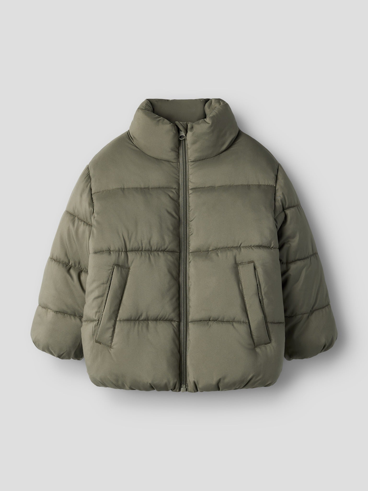 NAME IT Forty Puffer Jacket in Dusty Olive angled view