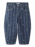 NAME IT Bella Barrel Jeans in Medium Blue Denim Flower front view
