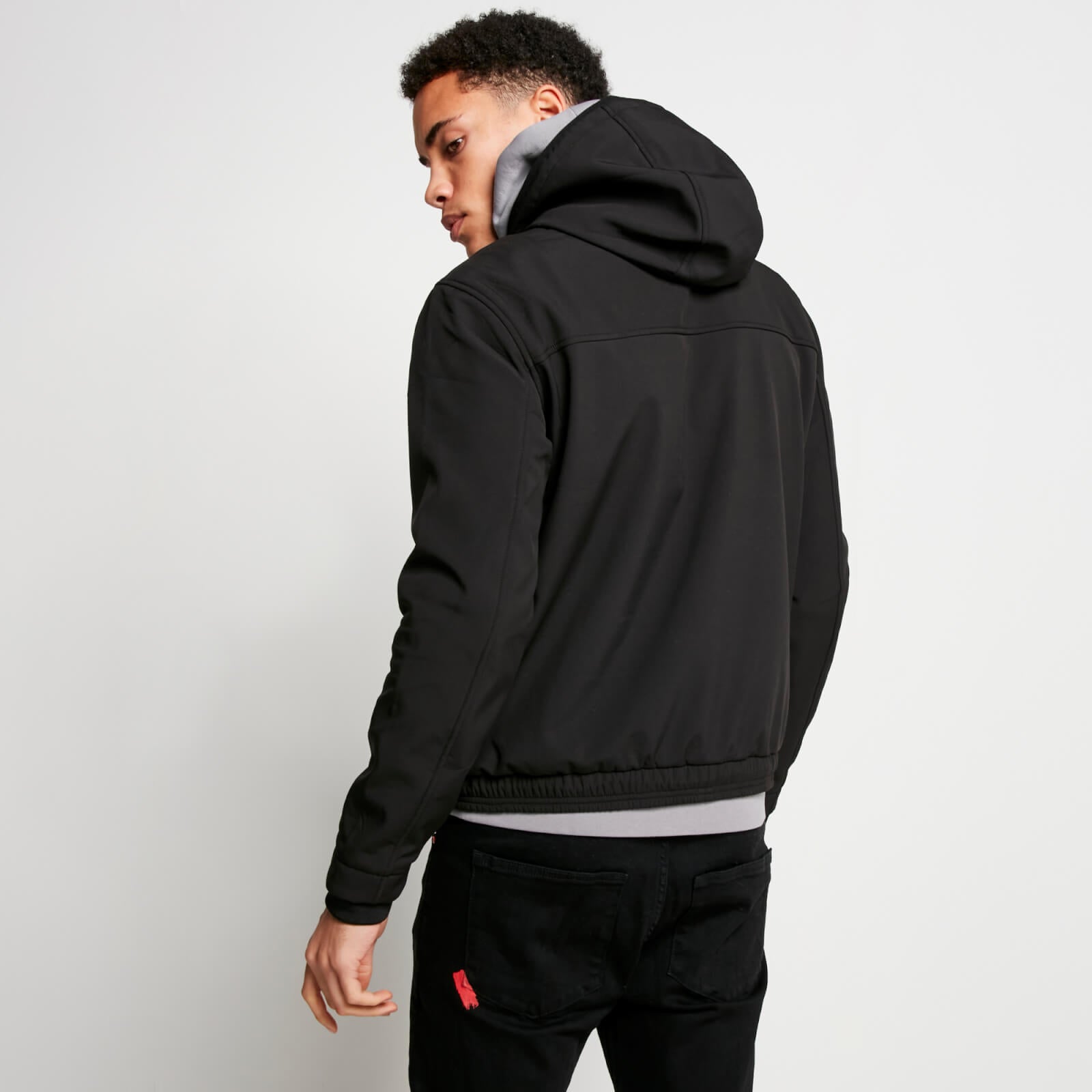 Men's Soft Shell Over The Head Jacket - Black-Back View