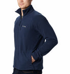 Navy blue fleece pullover with Columbia logo on a white background