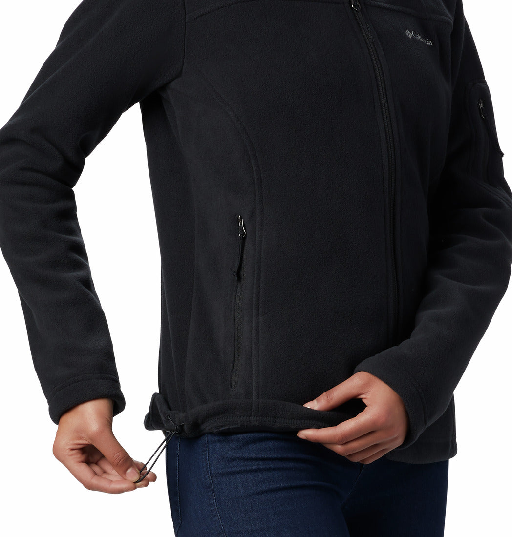 Black jacket with a brand logo on a white background