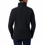 Black jacket worn by a person on a white background