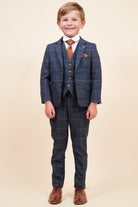 Marc Darcy Boyswear Jenson Marine Check Boys 3 Piece Suit MARINE front view