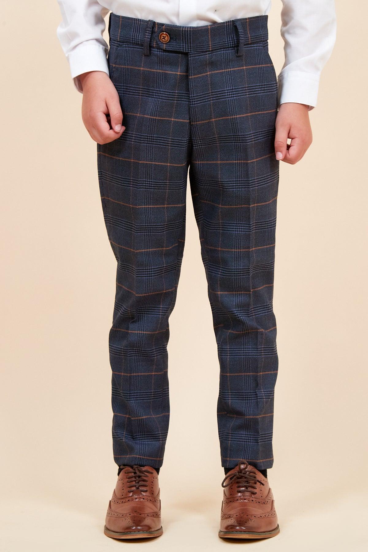 Marc Darcy Boyswear Jenson Marine Check Boys 3 Piece Suit MARINE back view