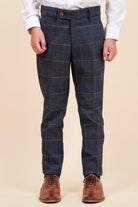 Marc Darcy Boyswear Jenson Marine Check Boys 3 Piece Suit MARINE back view