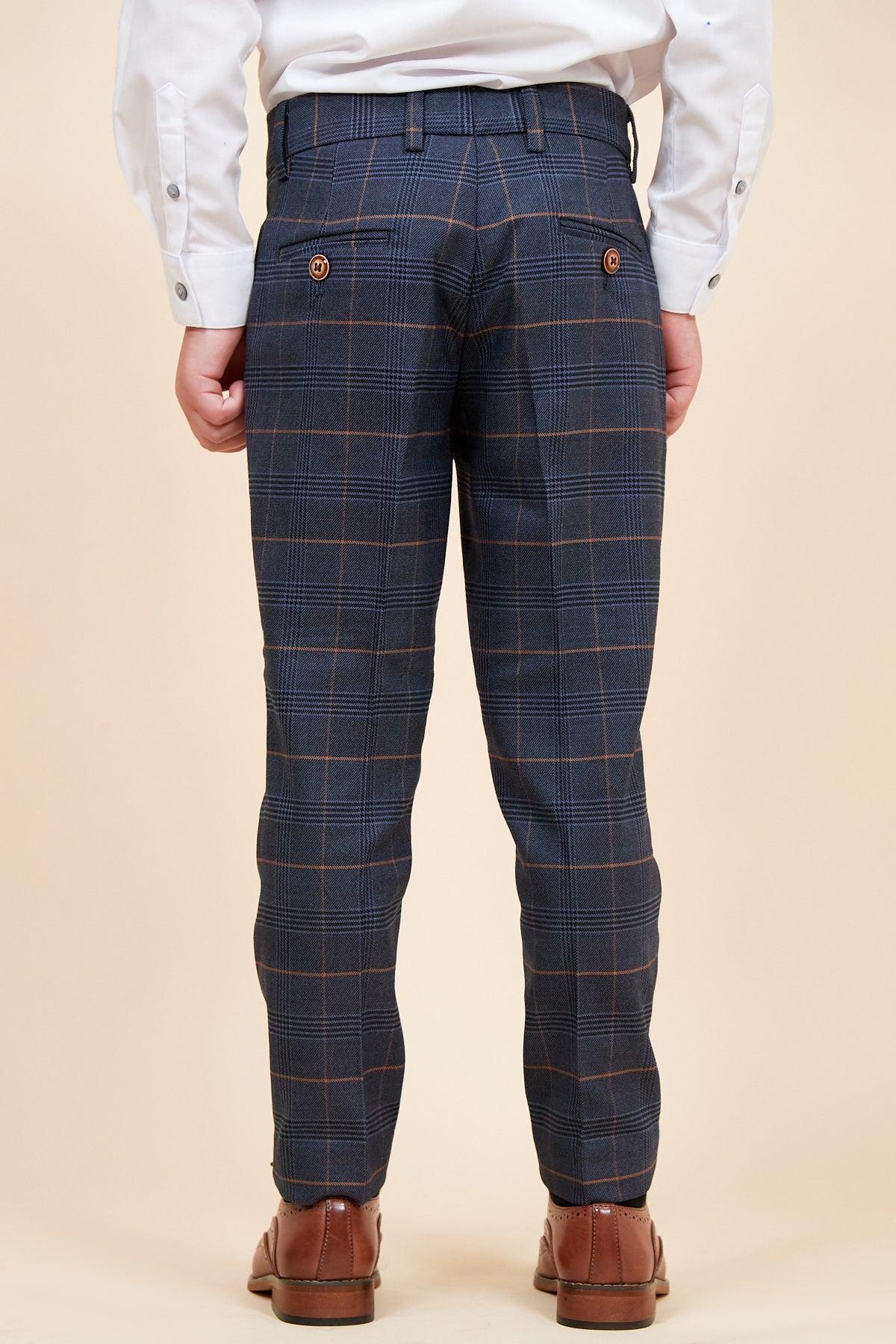 Boys Jenson Marine Check Boys 3 Piece Suit-Back of Trousers View