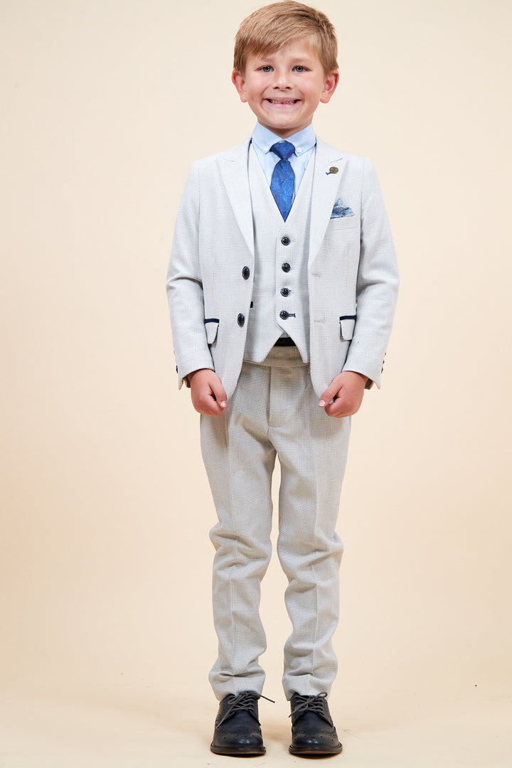 Marc Darcy Boyswear Bromley Boy Three Piece Suit STONE front view