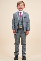 Marc Darcy Boyswear Jerry Boys Grey Check 3 Piece Suit Grey front view