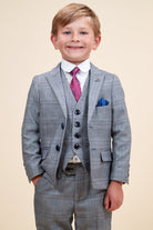 Marc Darcy Boyswear Jerry Boys Grey Check 3 Piece Suit Grey model front view