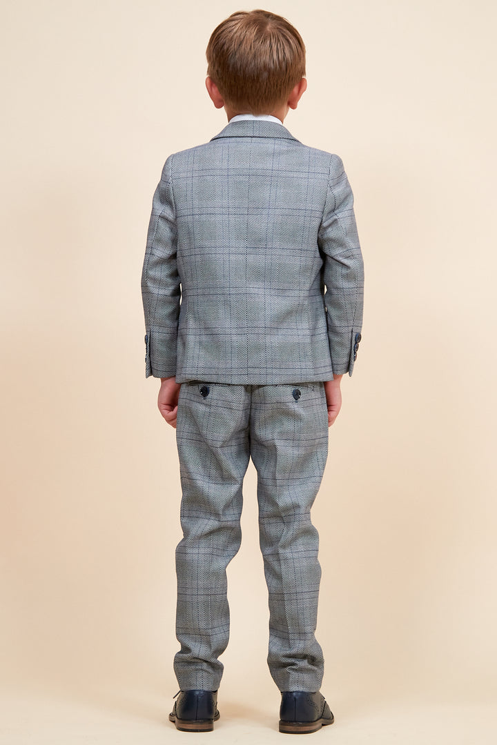 Jerry Boys Grey Check 3 Piece Suit-Back view