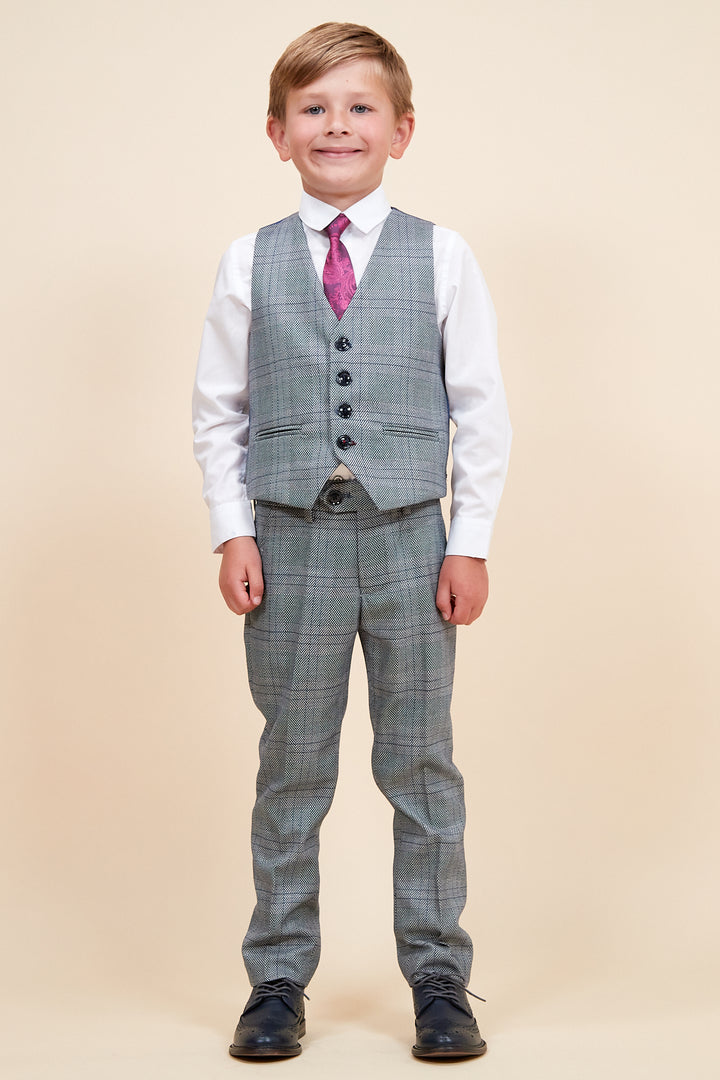 Marc Darcy Boyswear Jerry Boys Grey Check 3 Piece Suit Grey side view