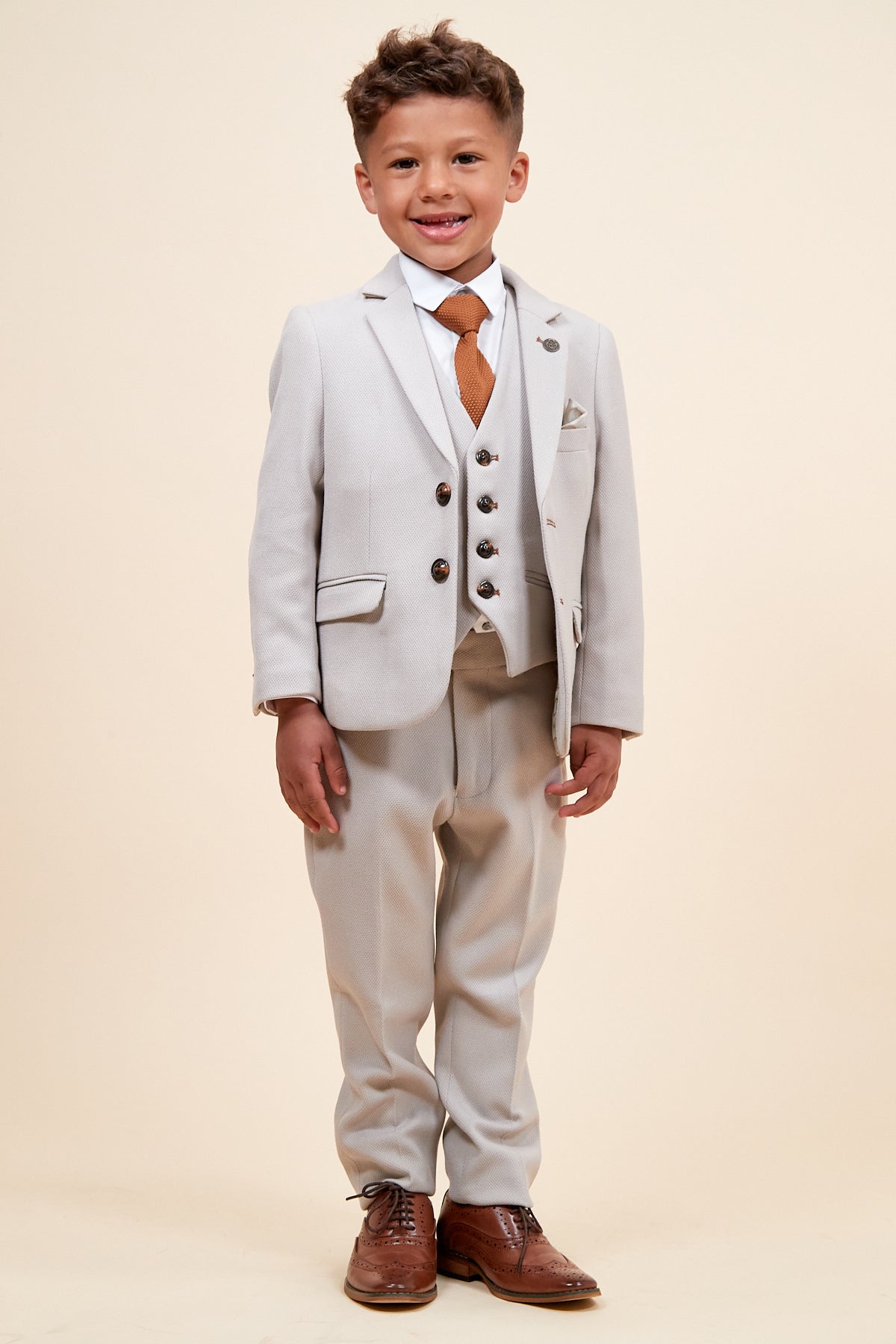 Marc Darcy Boyswear HM5 Boys Stone 3 Piece Suit Stone front view