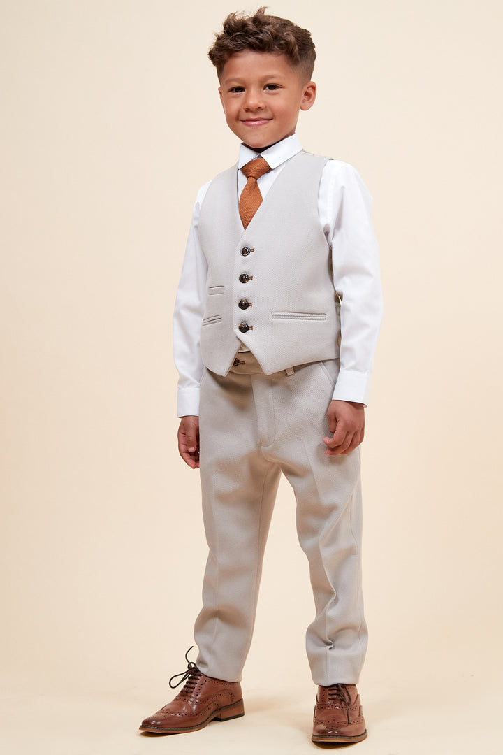 HM5 Boys Stone 3 Piece Suit-Waistcoat and trousers view