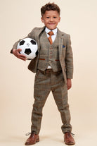 Marc Darcy Boyswear Ted Kids 3 Piece Check Tweed Suit TAN front view