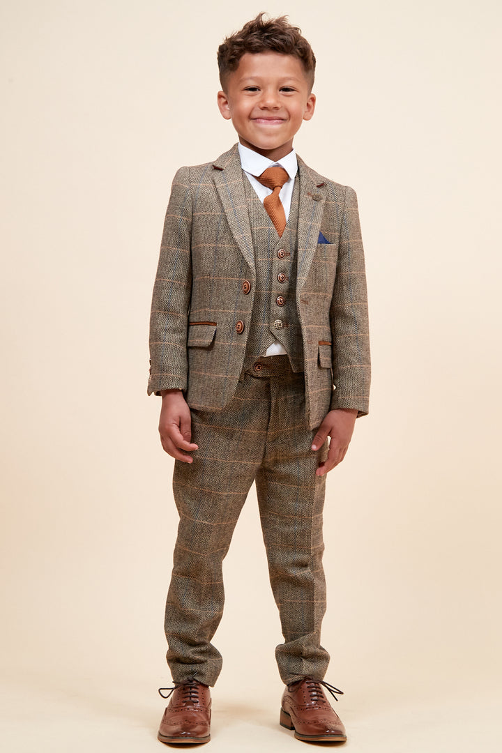 Ted Kids 3 Piece Check Tweed Suit-Full model view
