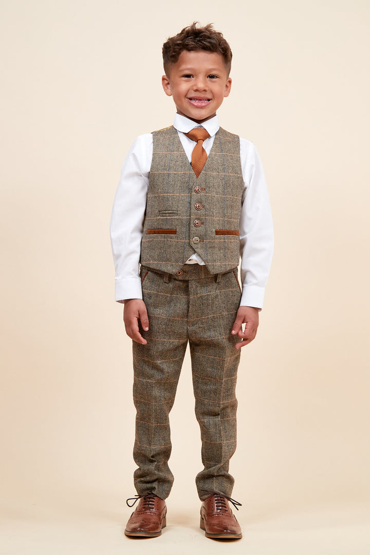 Ted Kids 3 Piece Check Tweed Suit-Waistcoat & trouser view