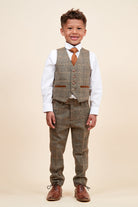 Marc Darcy Boyswear Ted Kids 3 Piece Check Tweed Suit TAN side view