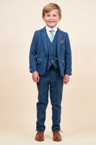 Marc Darcy Boyswear Dion Boy 3 Piece Blue Tweed Suit Blue front view