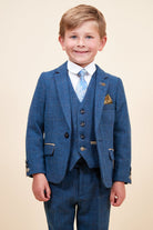 Marc Darcy Boyswear Dion Boy 3 Piece Blue Tweed Suit Blue model front view