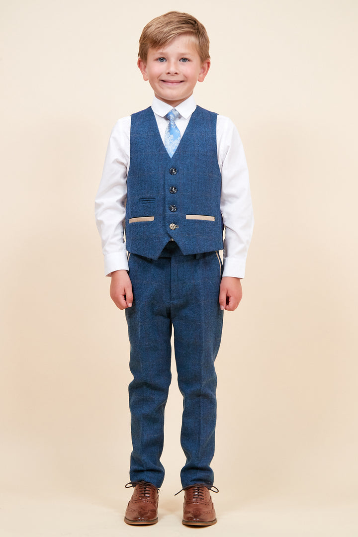 Dion Boy 3 Piece Blue Tweed Suit