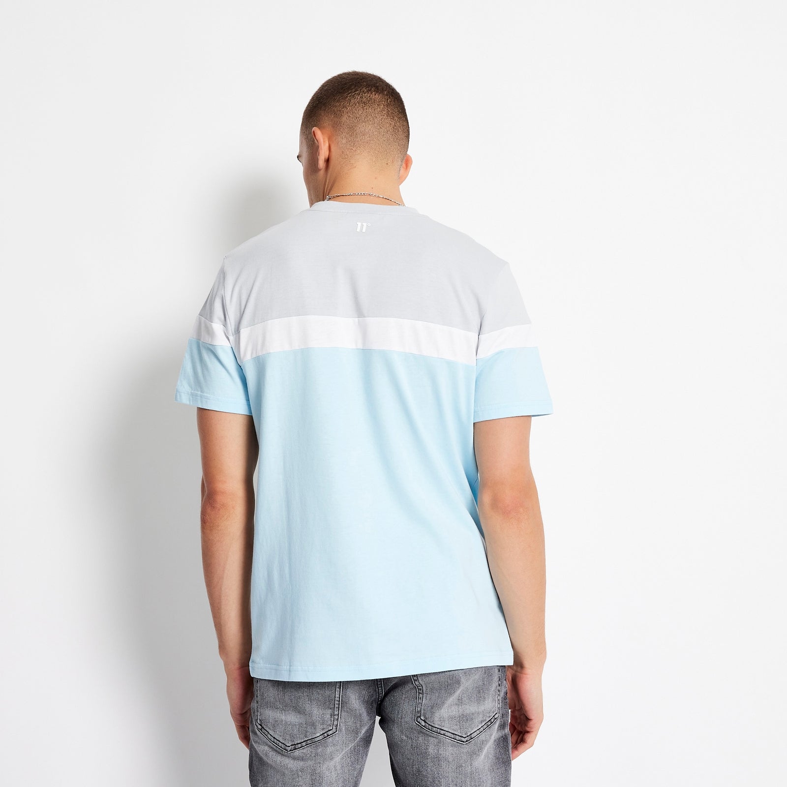 Men's Triple Panel T-Shirt - Ice Blue/Micro Chip/White-Back View