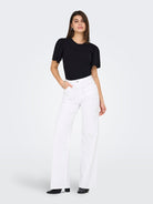 ONLY Madison White High Waist Wide Leg Denim Jeans WHITE model front view