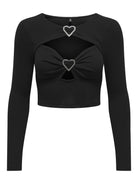 ONLY Mindy Long Sleeve Rib Top in Black front model view