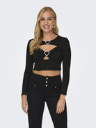 ONLY Mindy Long Sleeve Rib Top in Black half model view
